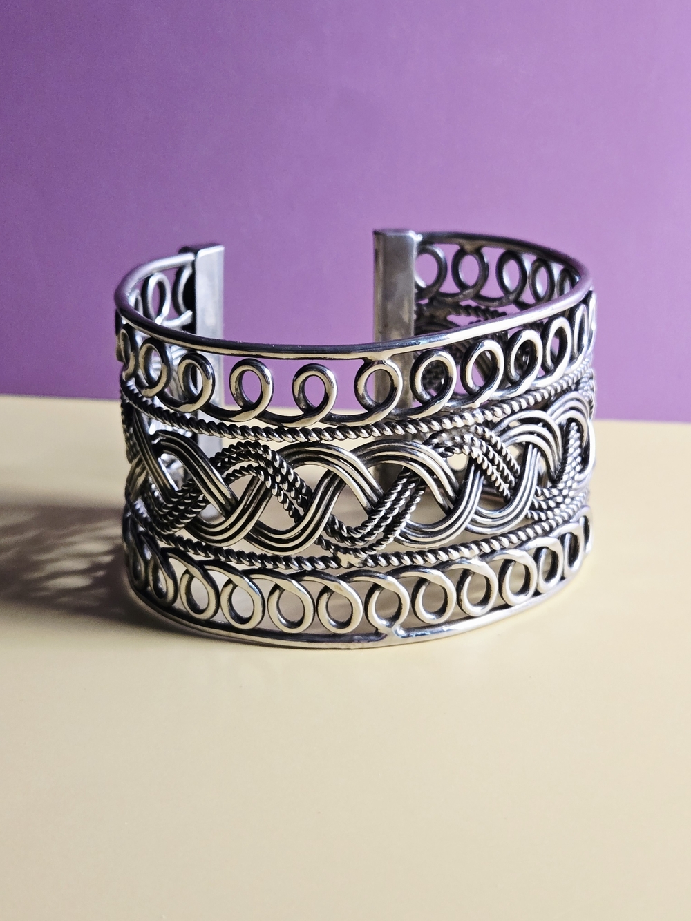 Fashion Jewelry Silver Braided Open Filigree Cuff Bracelet